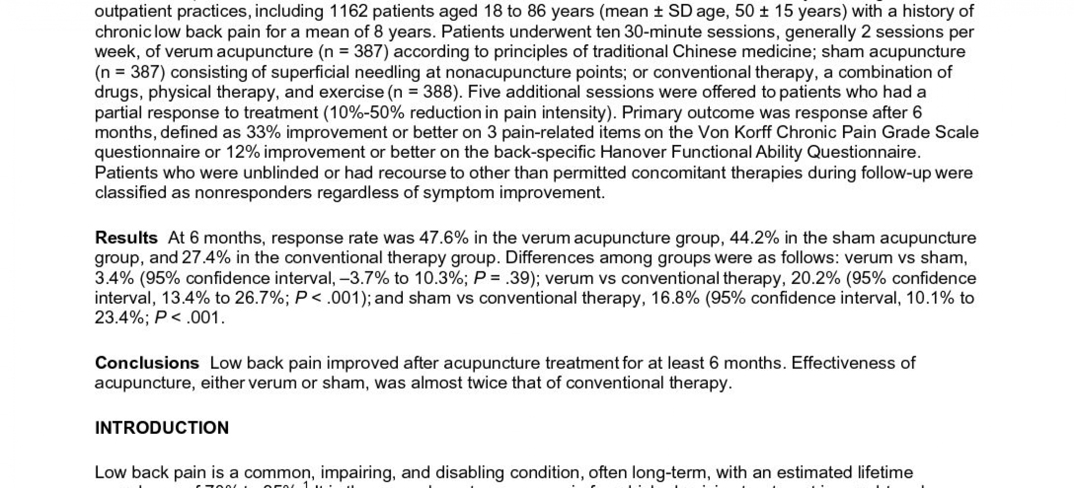 German Acupuncture Trial for Chronic Low Back Pain (2007) Spinal Manipulation Institute